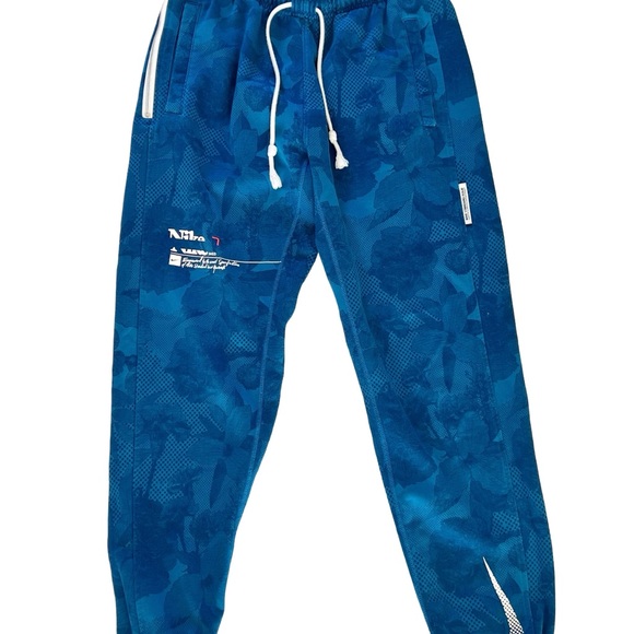 Nike Joggers Mens M Blue Floral Print Dri Fit Standard Embroiered Swoosh Logo - Picture 1 of 10